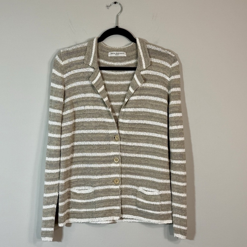 Amina Rubinacci Napoli Striped Textured Knit Blazer Sz 48 XL Made Italy Gray
